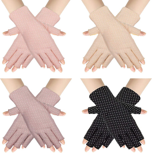 SATINIOR 4 Pairs Women Sunscreen Fingerless Gloves UV Protection Summer Sunblock Gloves for Driving, Medium...